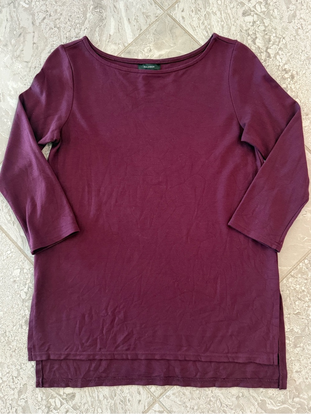Halogen Boatneck 3/4 Sleeve Tunic - Plum, size XS